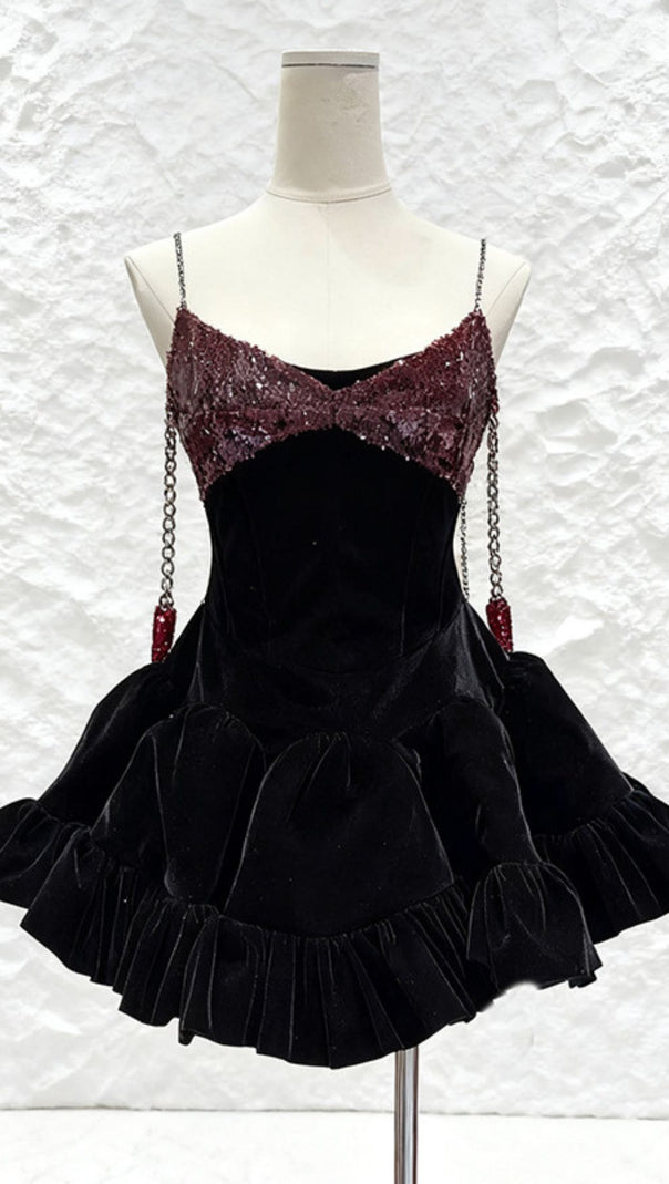 AIIZIE Itai Glamorous Sequin & Velvet Party Mini Dress - product image
