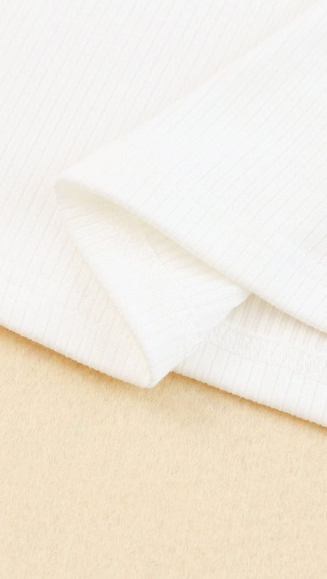 BLACK DOTTY MESH RUFFLE SLEEVE RIBBED KNIT TOP