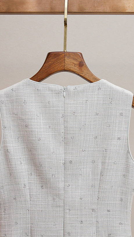 HATSUMI SPARKLE TWEED SLEEVELESS MINI DRESS | CRYSTAL EMBELLISHED NECKLINE & RUFFLE HEM