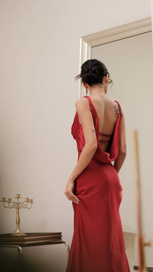 AIIZIE GWENDOLYN CORSET BODYCON MERMAID MAXI DRESS IN RED - product image