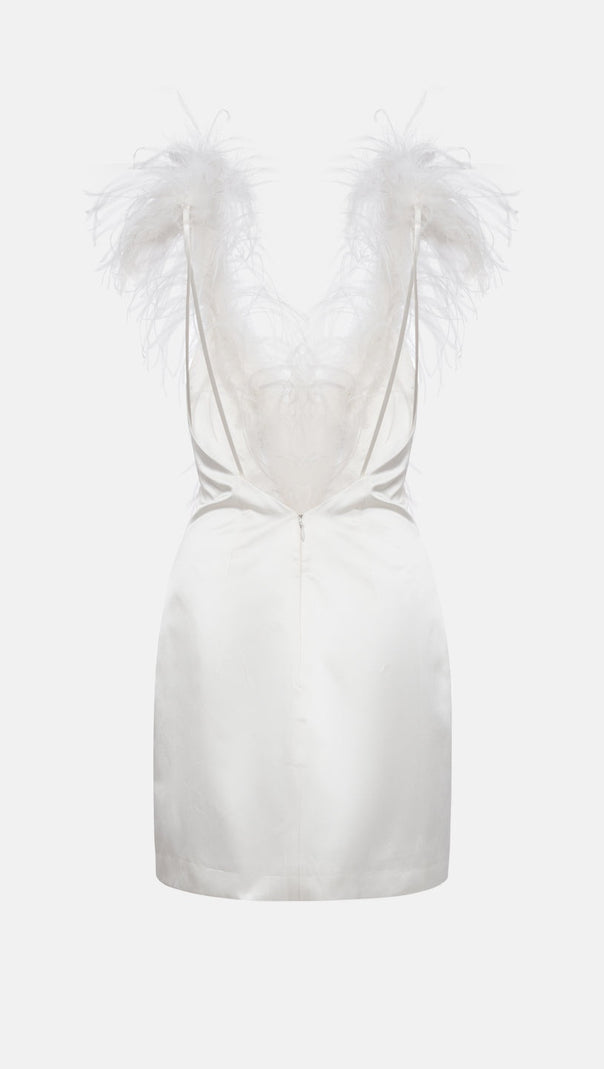 AIIZIE SIBYL FEATHER SLEEVELESS MIDI DRESS IN WHITE - product image