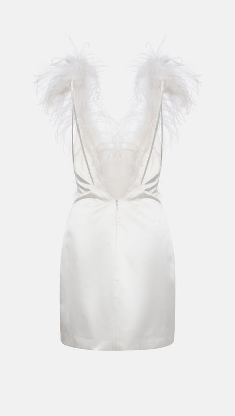 SIBYL FEATHER SLEEVELESS MIDI DRESS IN WHITE