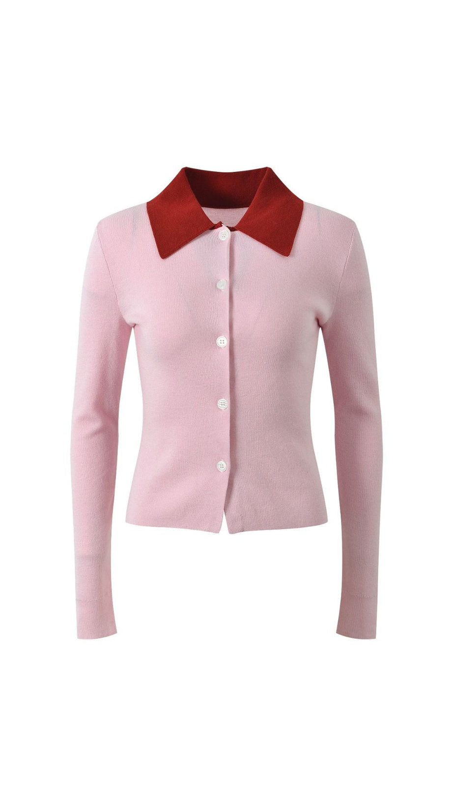 HAIDE WOMEN'S CHIC CONTRAST COLLAR LONG SLEEVE KNIT POLO TOP