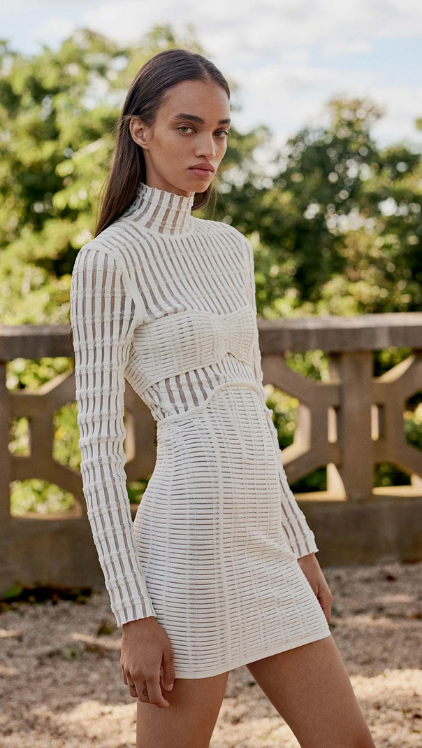 AIIZIE WHITE SHADOW STRIPE MINI DRESS - product image
