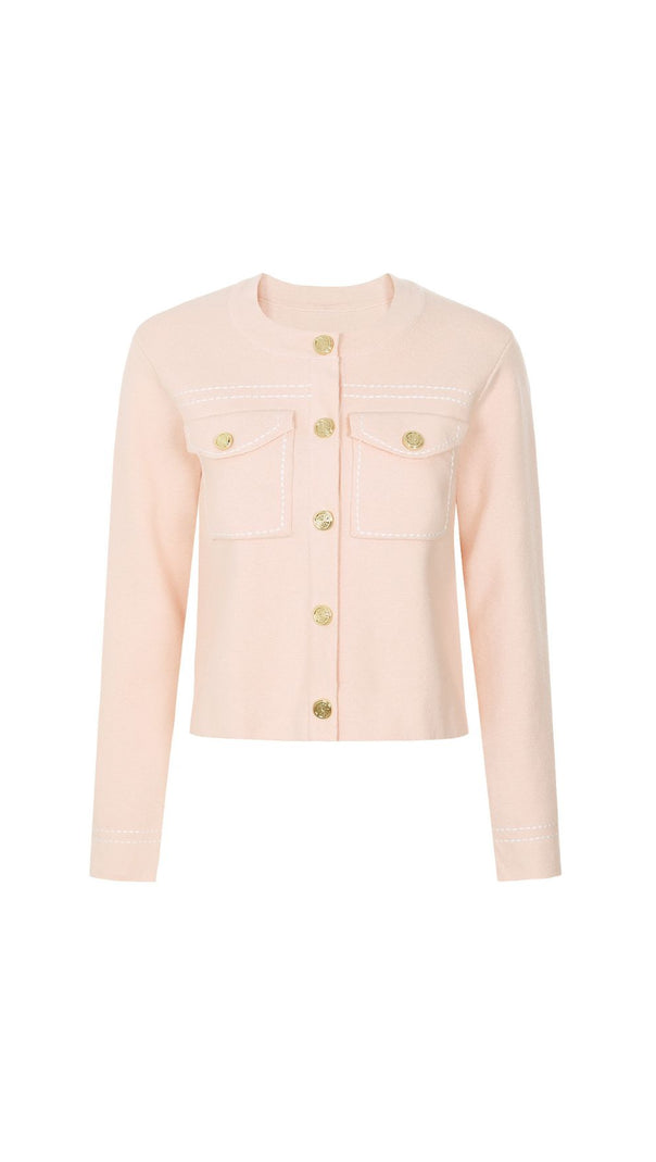 AIIZIE Chic Jumoke Knit Cardigan: Contrast Stitching & Gold Buttons - product image