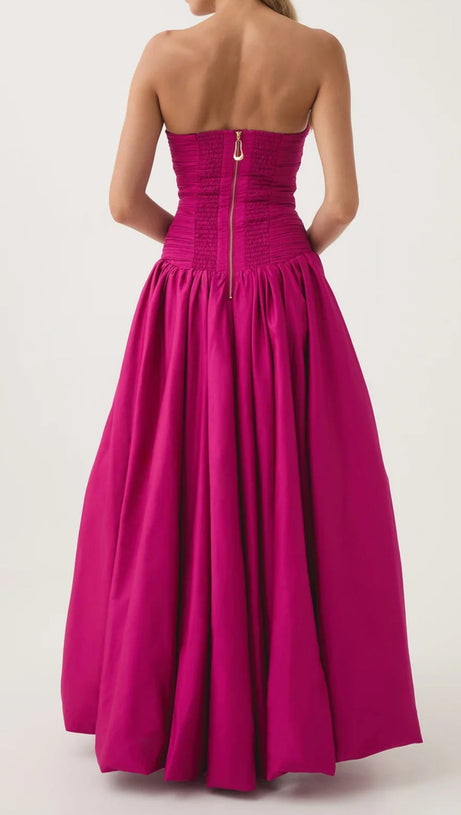 NANCY BUBBLE HEM MAXI DRESS IN ROSE RED