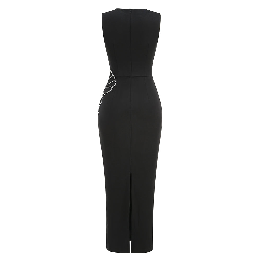 AIIZIE SLEEVELESS STRAIGHT-LEG FLOWER MAXI DRESS BLACK - product image