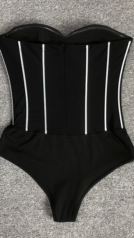 HAZEL CRYSTAL-COVERED STRAPLESS BLACK MAXI DRESS