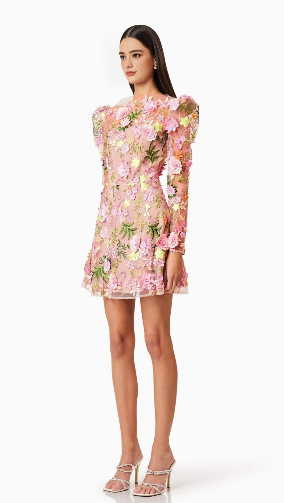 CAITLIN A-LINE FLORAL LONG SLEEVE MINI DRESS IN PINK