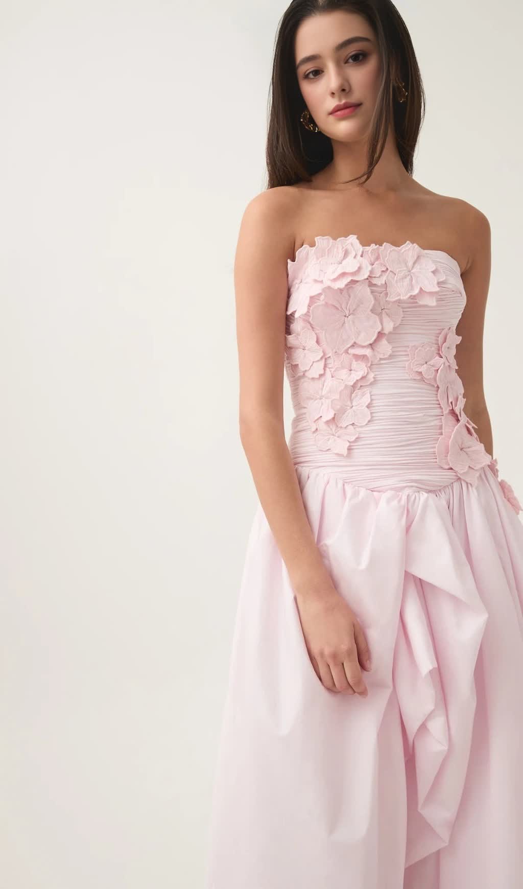 nancy Bubble Hem Maxi Dress in Pastel pink