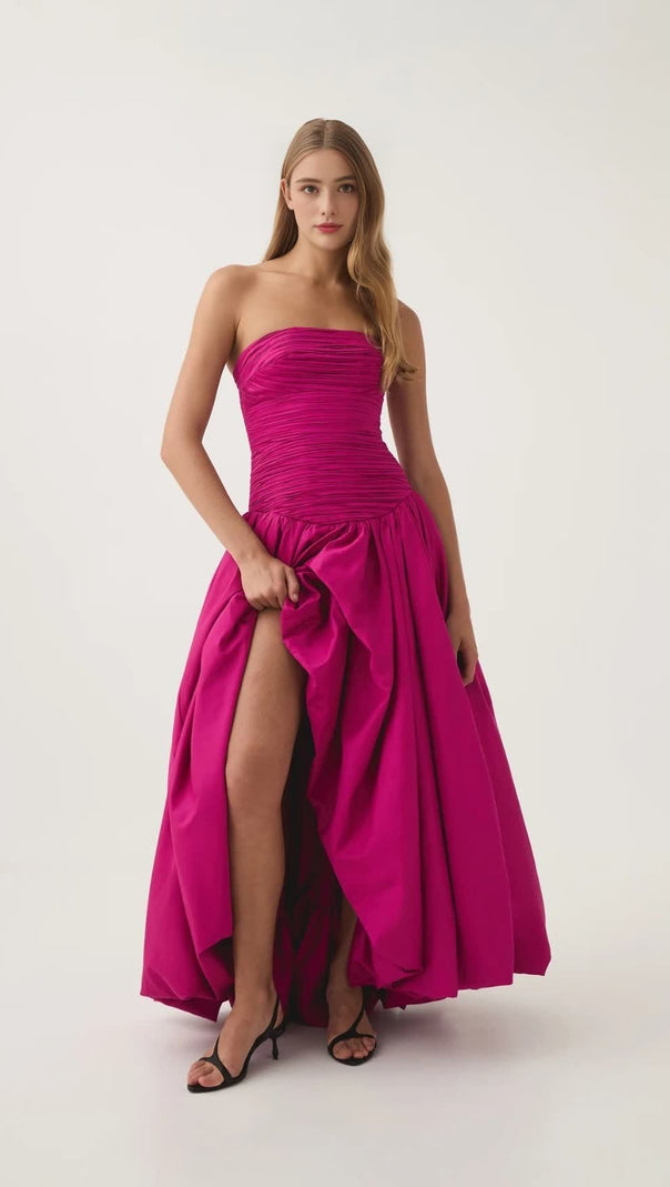AIIZIE NANCY BUBBLE HEM MAXI DRESS IN ROSE RED - product image