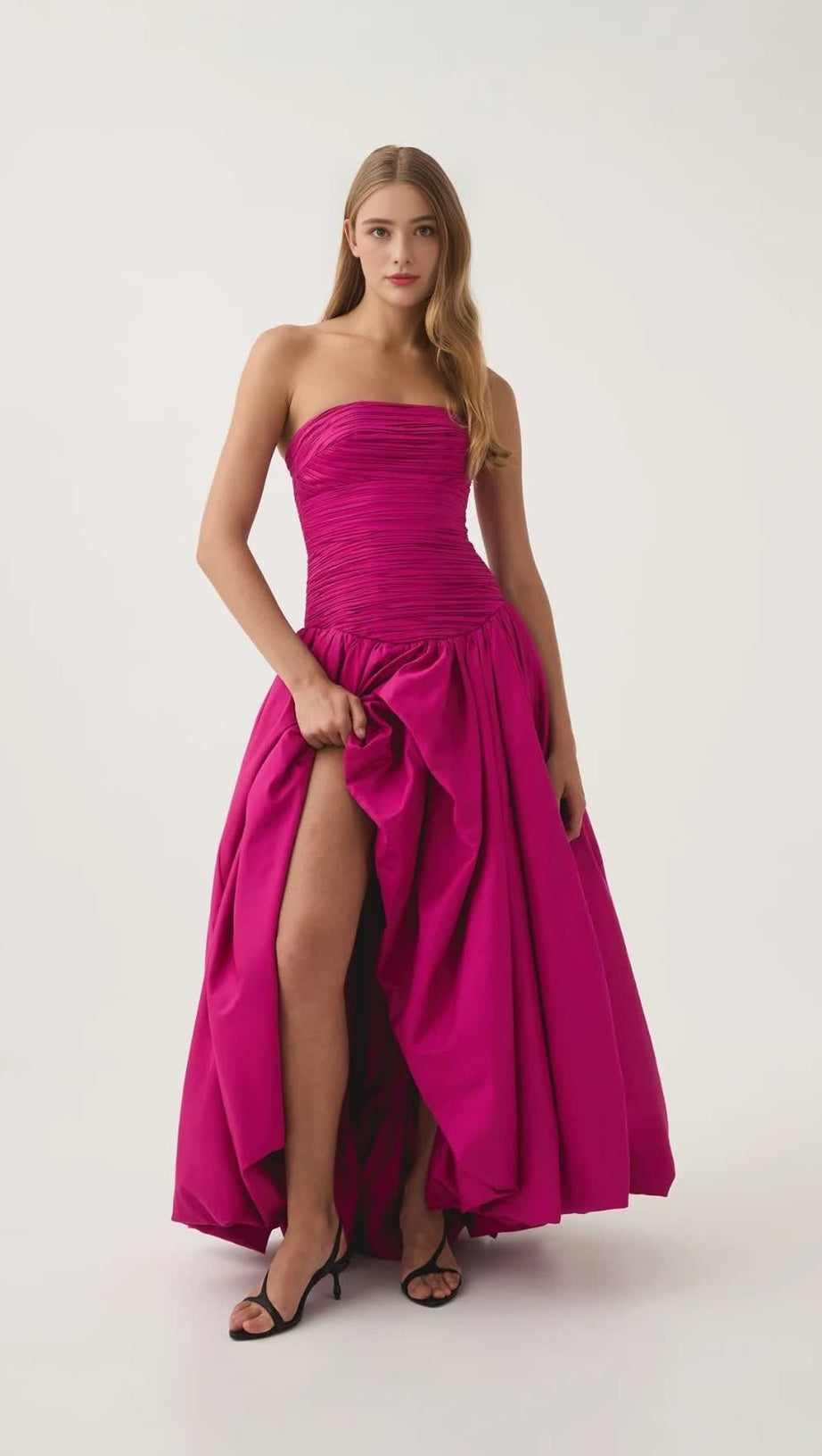 NANCY BUBBLE HEM MAXI DRESS IN ROSE RED