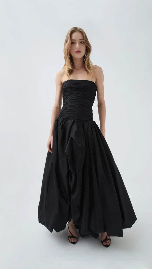 AIIZIE NANCY BUBBLE HEM MAXI DRESS IN BLACK - product image
