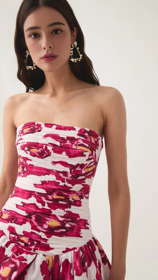 AIIZIE NANCY VIOLETTE BUBBLE HEM MAXI DRESS IN PALE RED - product image