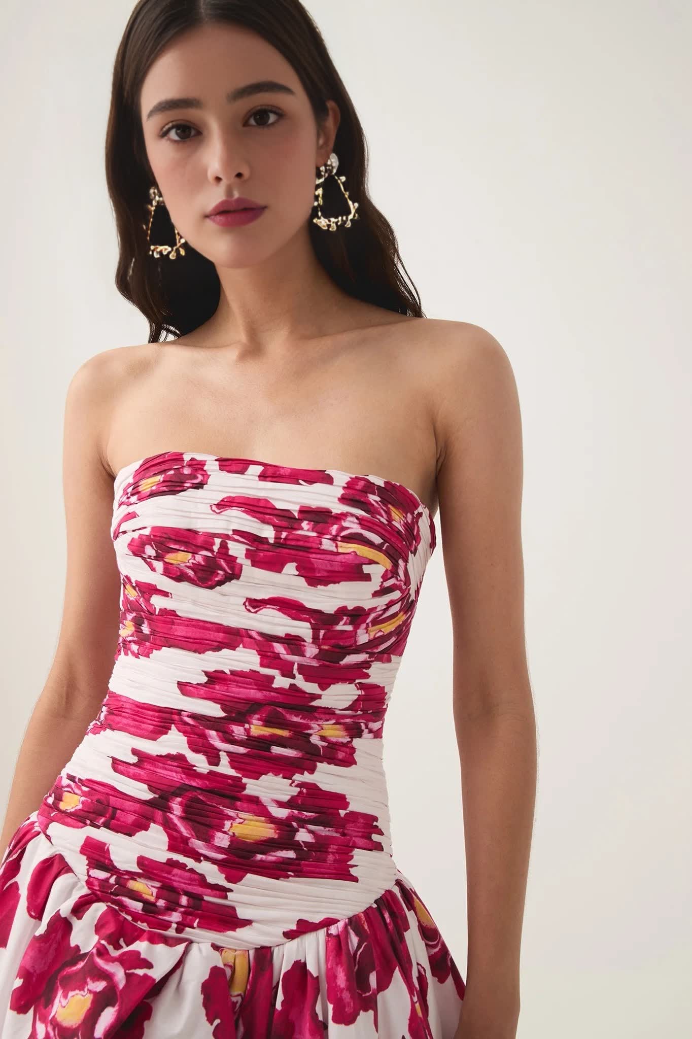 nancy Violette  Bubble Hem Maxi Dress in pale red