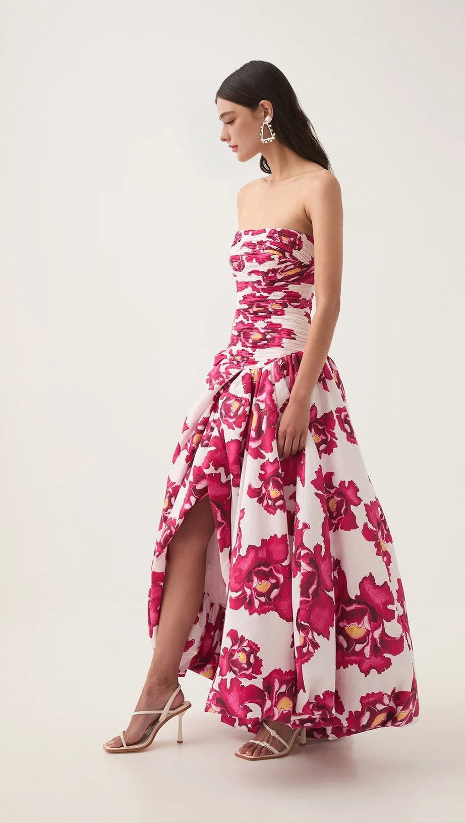 NANCY VIOLETTE  BUBBLE HEM MAXI DRESS IN PALE RED