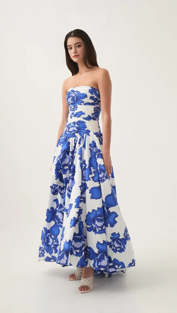 AIIZIE NANCY VIOLETTE BUBBLE HEM MAXI DRESS IN COBALT - product image
