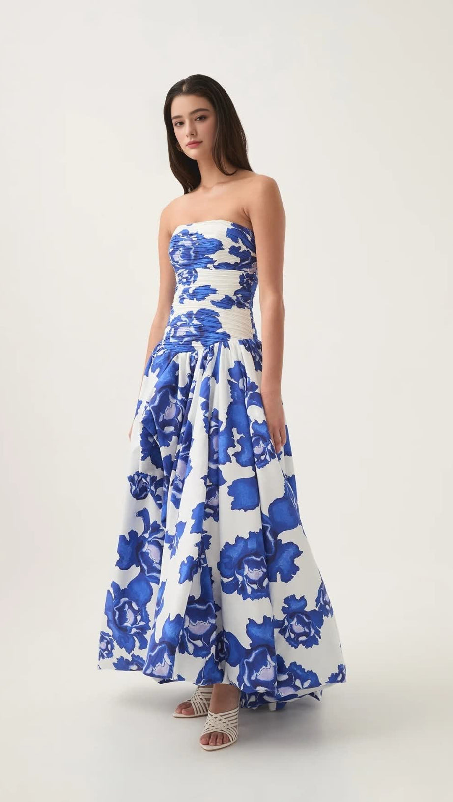 NANCY VIOLETTE  BUBBLE HEM MAXI DRESS IN COBALT