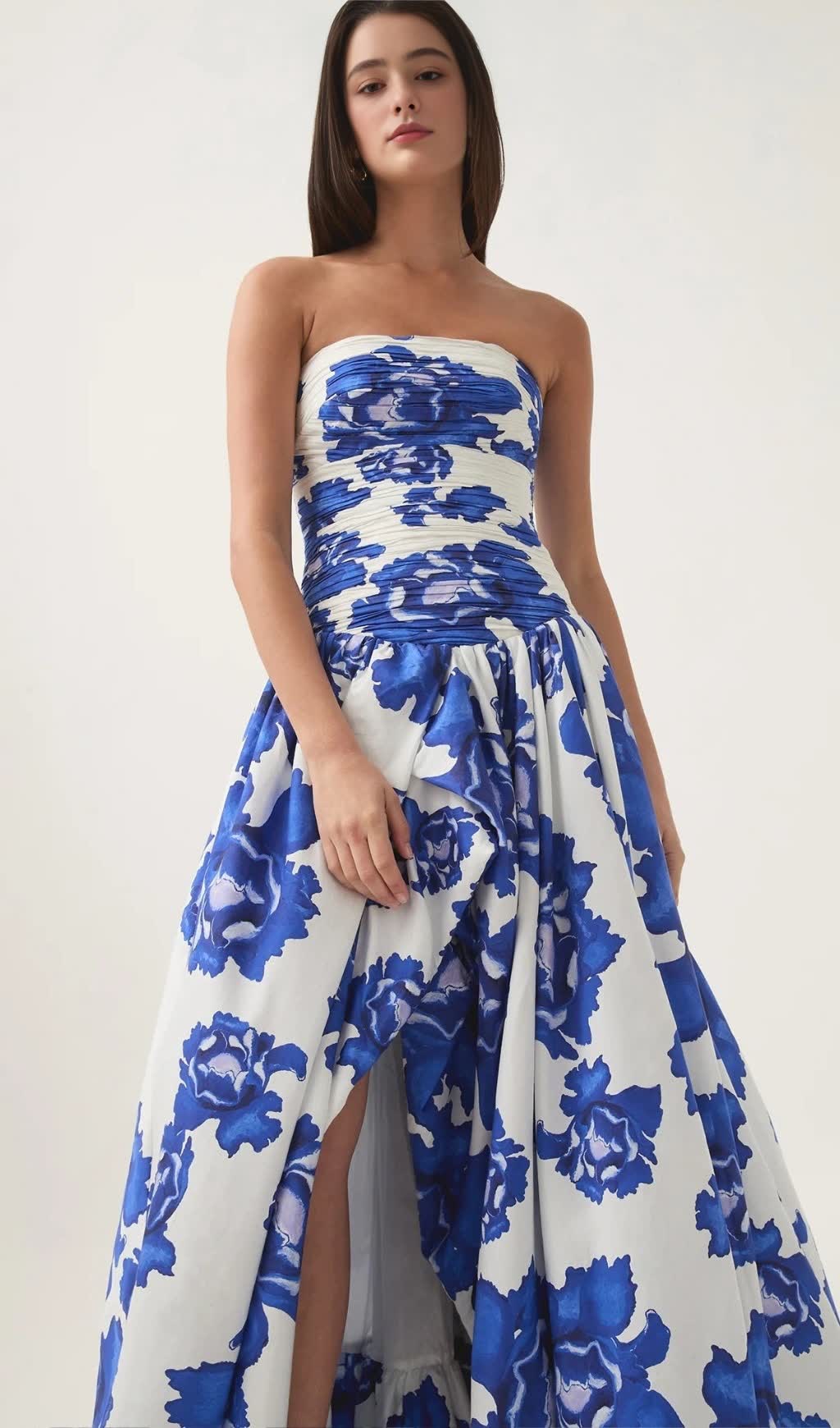 nancy Violette  Bubble Hem Maxi Dress in cobalt