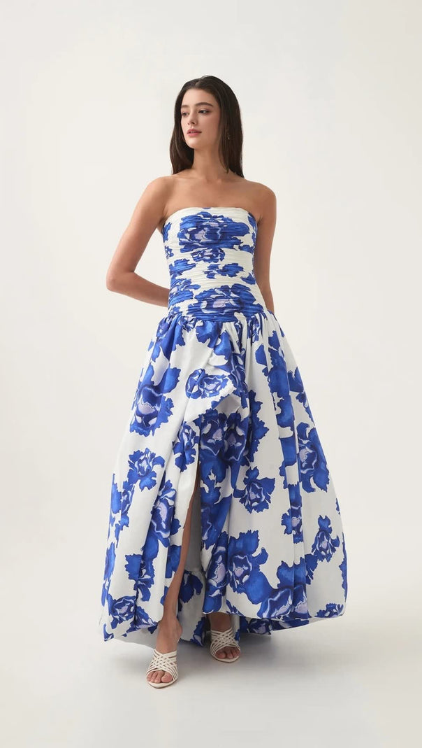 AIIZIE NANCY VIOLETTE BUBBLE HEM MAXI DRESS IN COBALT - product image