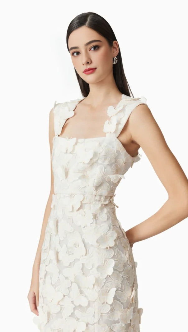 AIIZIE SQUARE NECKLINE 3D FLOWER EMBROIDERY GOWN IN WHITE - product image
