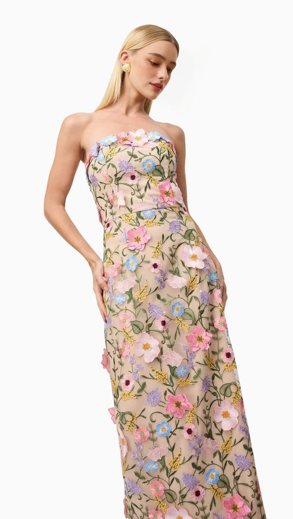 AIIZIE HELENA STRAPLESS MIDI DRESS IN FLORAL - product image
