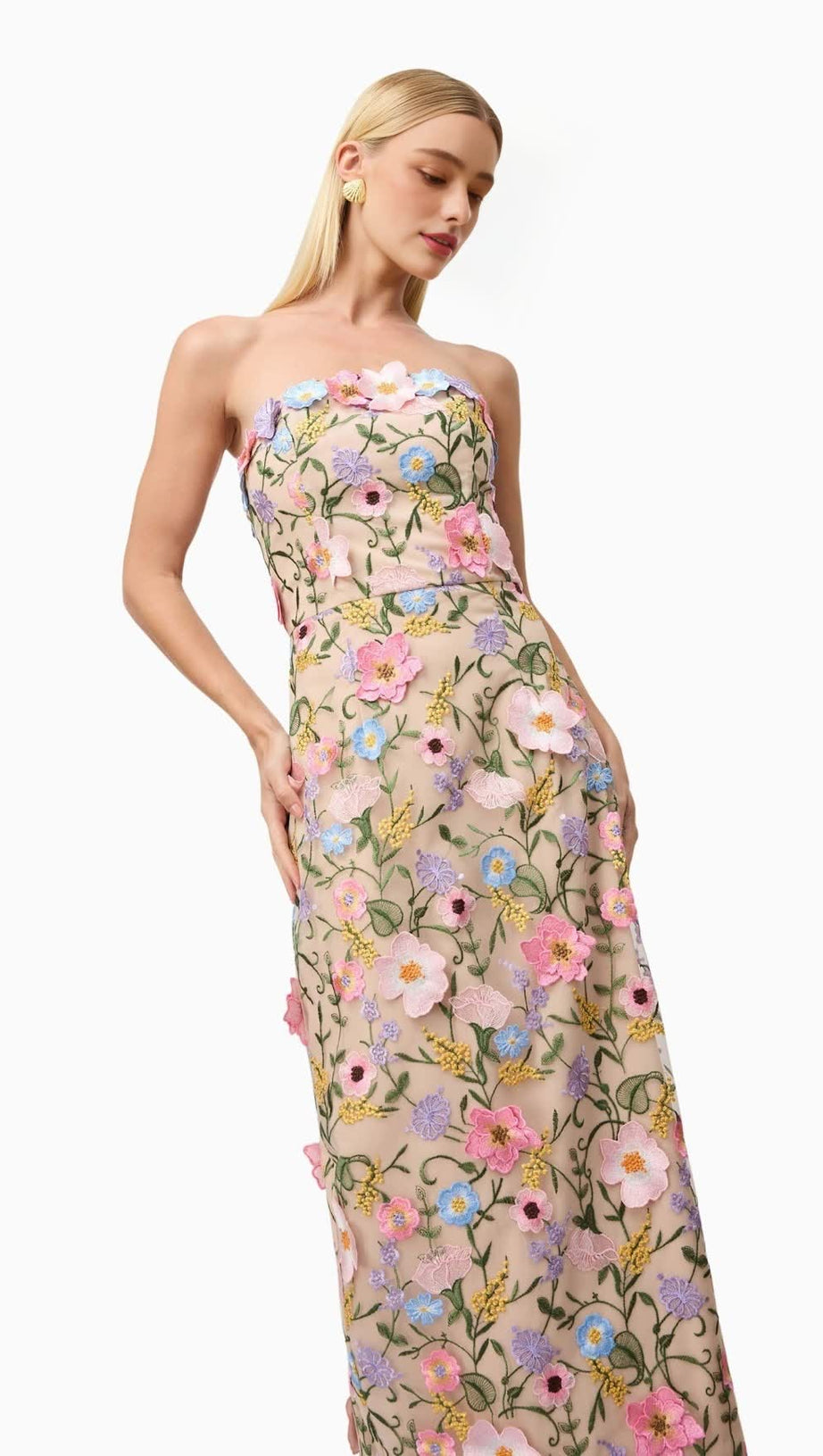 HELENA STRAPLESS MIDI DRESS IN FLORAL
