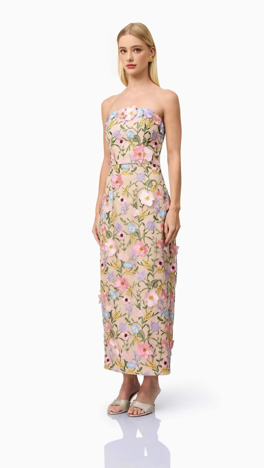 HELENA STRAPLESS MIDI DRESS IN FLORAL