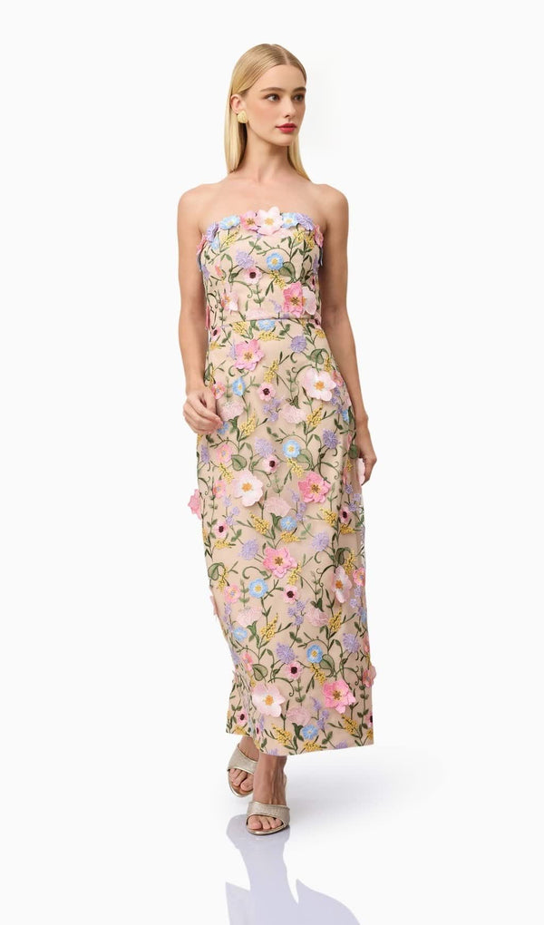 Helena Strapless Midi Dress In Floral