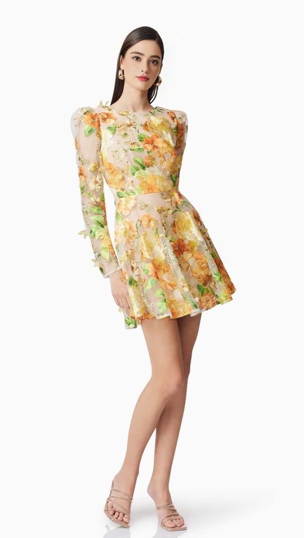 AIIZIE AELLA A-LINE FLORAL EMBROIDERY MINI DRESS IN YELLOW - product image