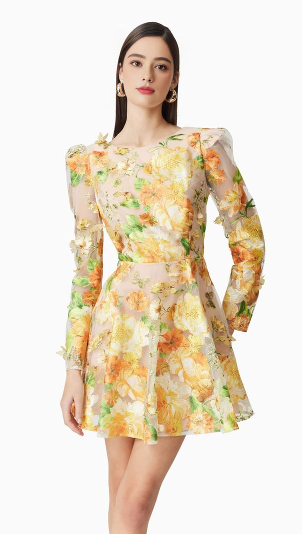 AIIZIE AELLA A-LINE FLORAL EMBROIDERY MINI DRESS IN YELLOW - product image