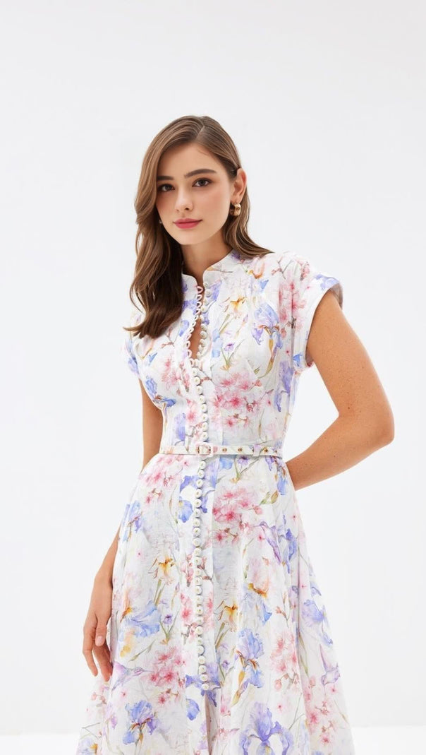 AIIZIE MULTICOLOR FLORAL PRINT A-LINE MIDI DRESS - product image