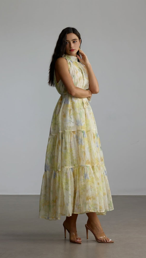 AIIZIE CAROLINE FLORAL PRINT SLEEVELESS MAXI DRESS IN YELLOW - product image