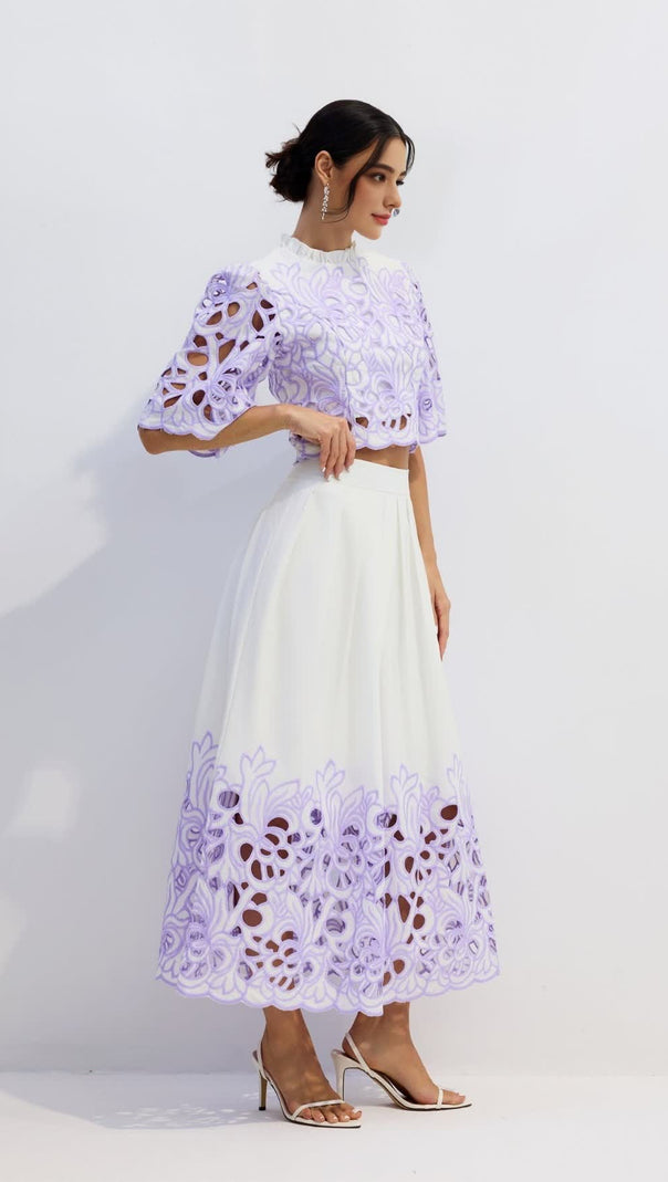 AIIZIE DIANA FLORAL EMBROIDERED TWO-PIECE SET IN PURPLE - product image