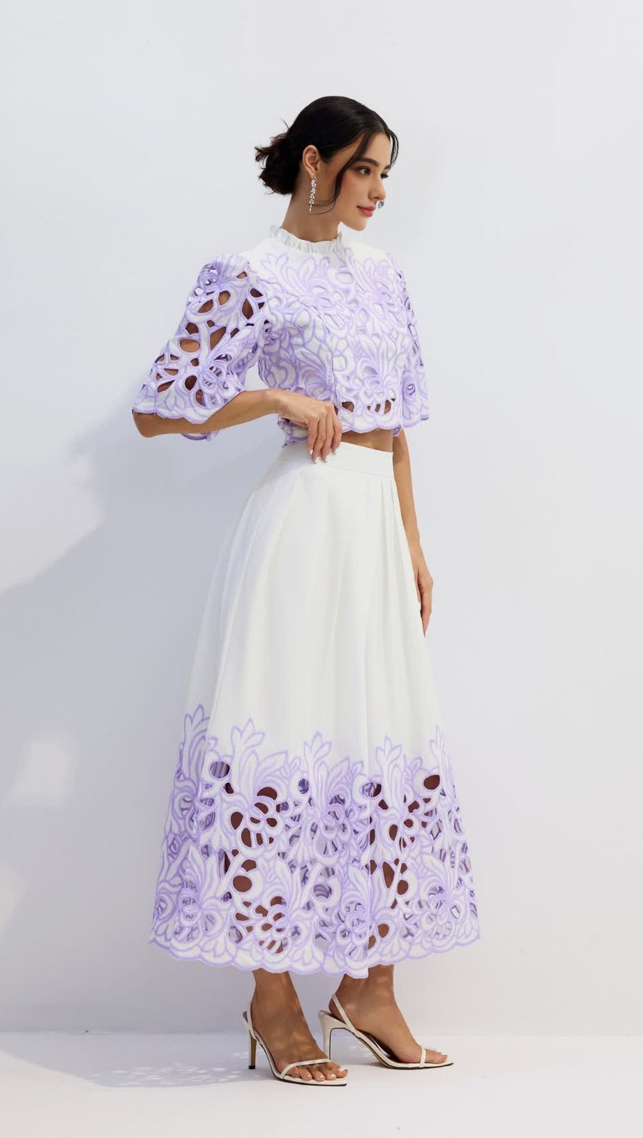 DIANA FLORAL EMBROIDERED TWO-PIECE SET IN PURPLE