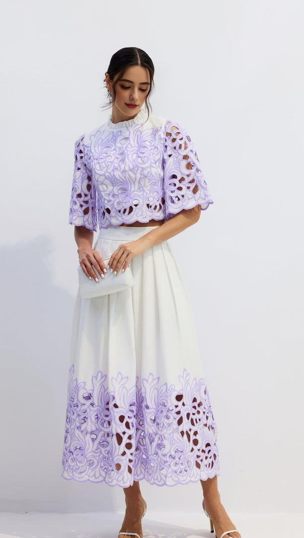 AIIZIE DIANA FLORAL EMBROIDERED TWO-PIECE SET IN PURPLE - product image