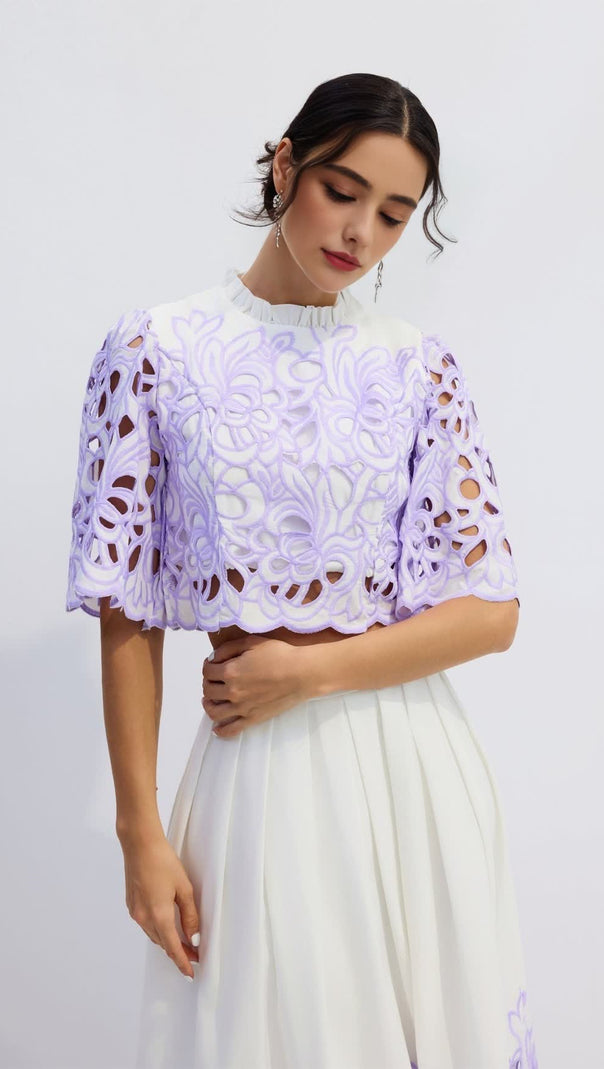 AIIZIE DIANA FLORAL EMBROIDERED TWO-PIECE SET IN PURPLE - product image