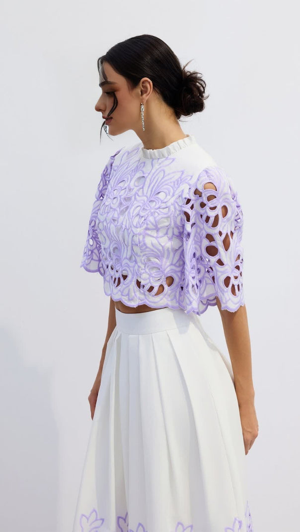 AIIZIE DIANA FLORAL EMBROIDERED TWO-PIECE SET IN PURPLE - product image