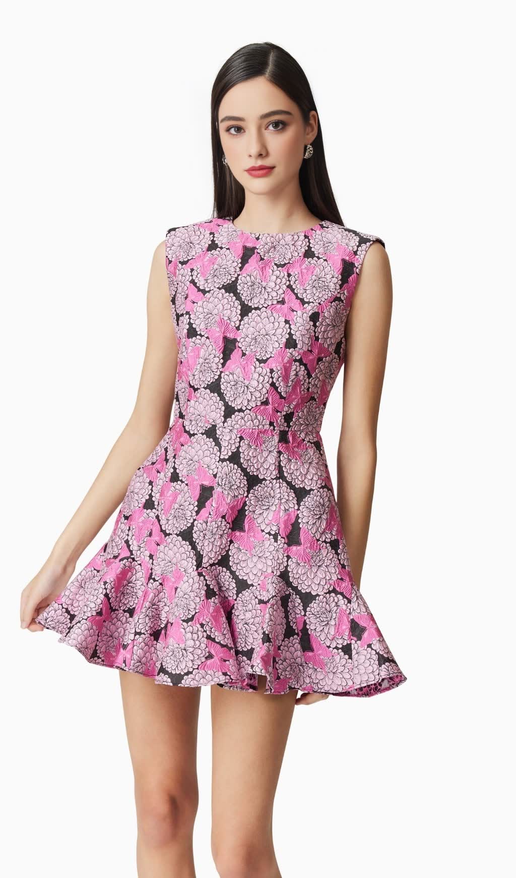 AIMEE BUTTERFLY EMBROIDERY A-LINE MINI DRESS IN PINK