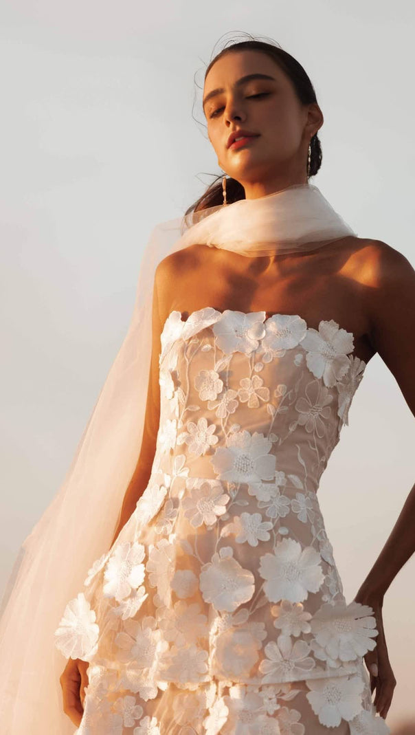 AIIZIE SELENE 3D FLOWER TIERED MAXI DRESS IN WHITE - product image