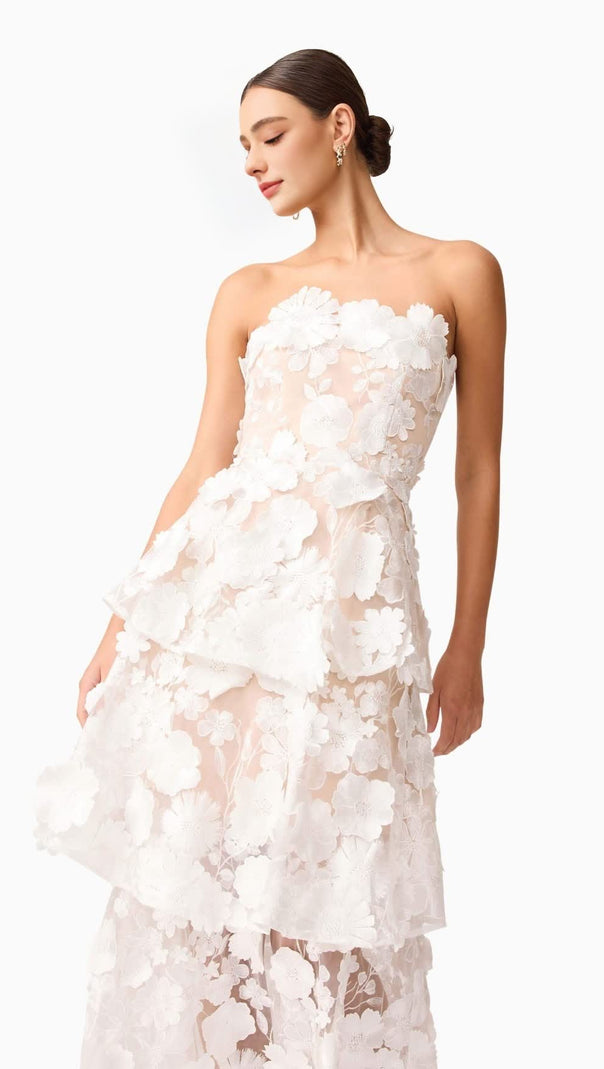 AIIZIE SELENE 3D FLOWER TIERED MAXI DRESS IN WHITE - product image
