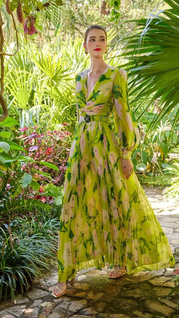 AIIZIE YELLOW LONG-SLEEVED FLORAL MAXI DRESS - product image