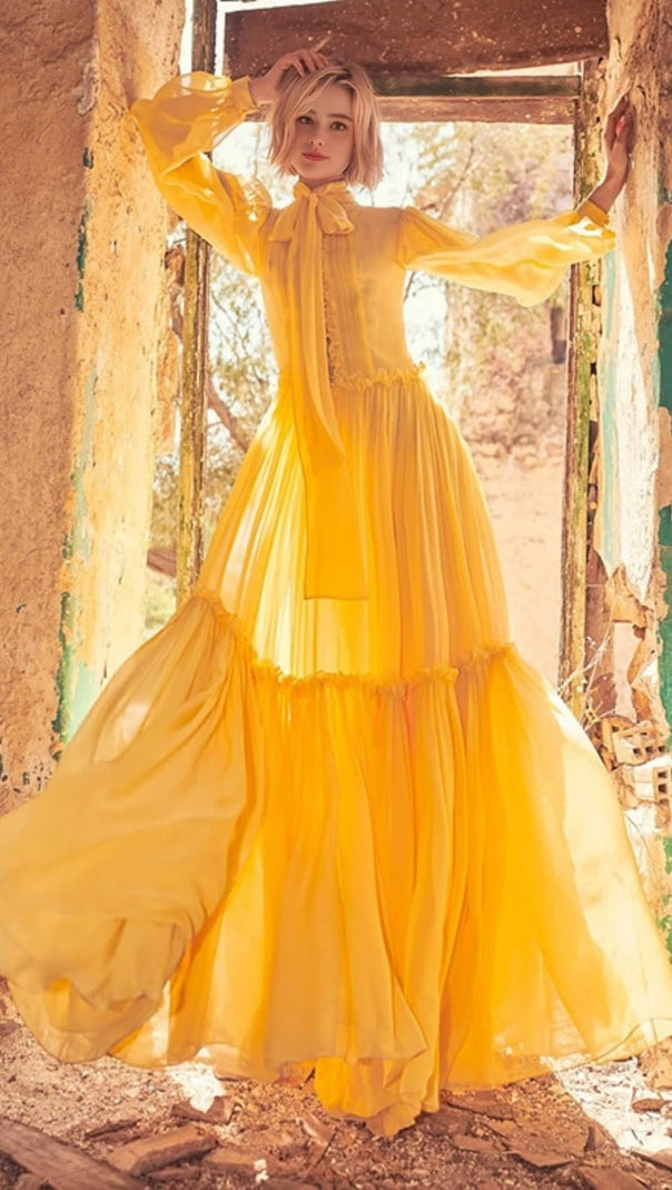 AIIZIE YELLOW LONG-SLEEVED MAXI DRESS - product image