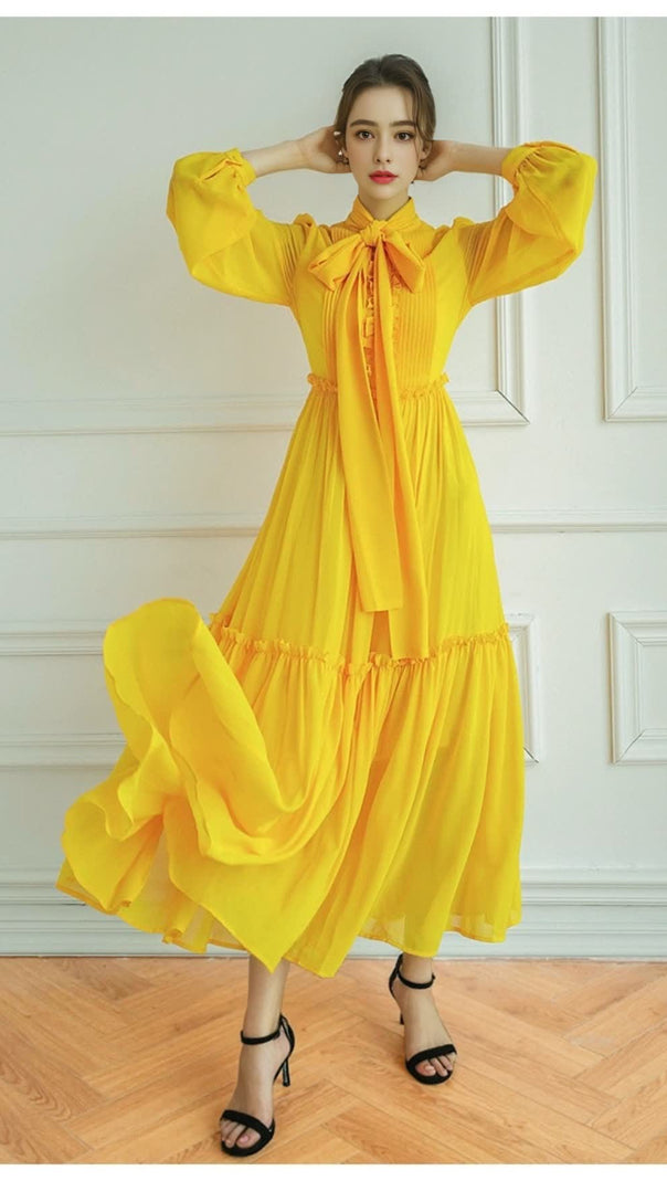 AIIZIE YELLOW LONG-SLEEVED MAXI DRESS - product image
