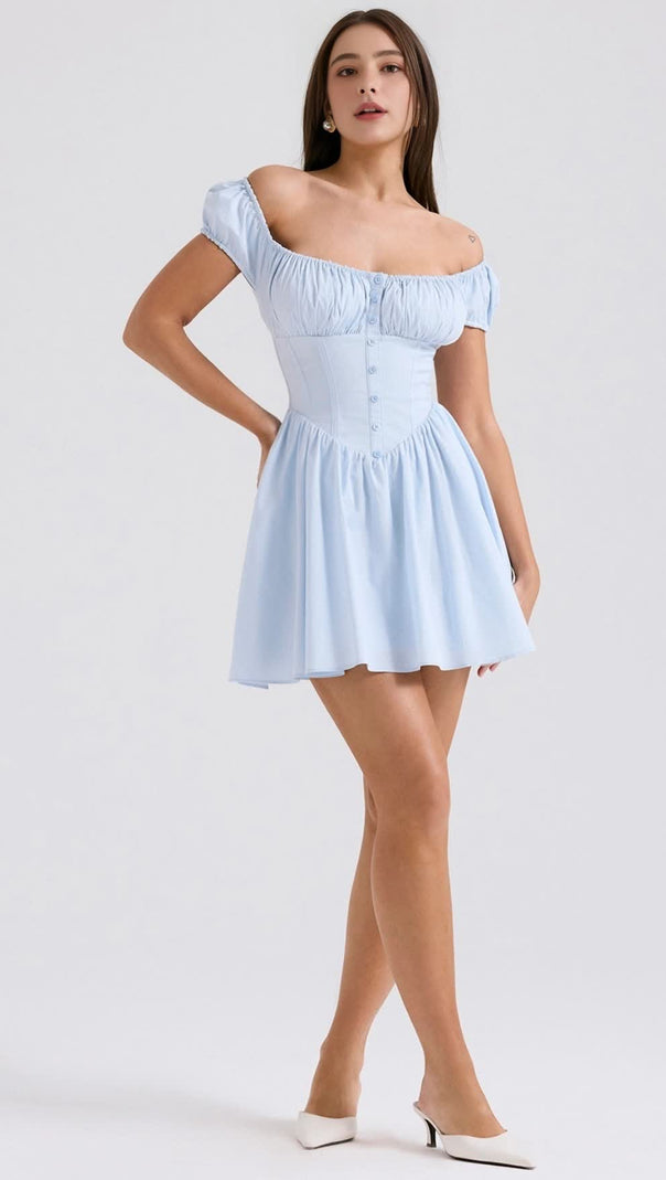 AIIZIE BABY BLUE GATHERED MINI DRESS - product image