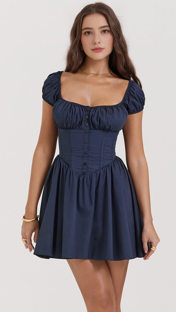 AIIZIE NAVY BLUE GATHERED MINI DRESS - product image