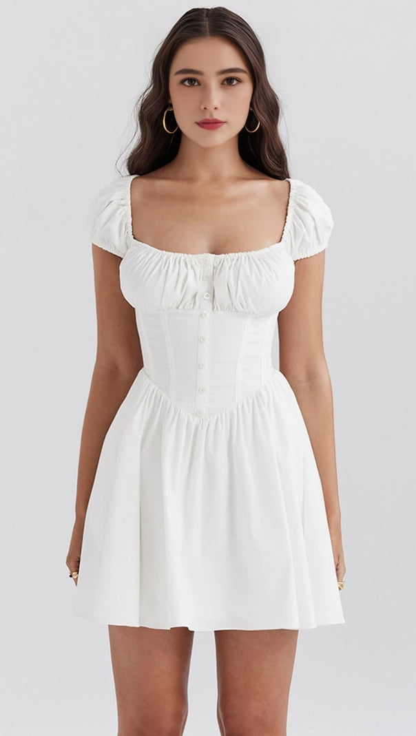 AIIZIE FRENCH WHITE GATHERED MINI DRESS - product image