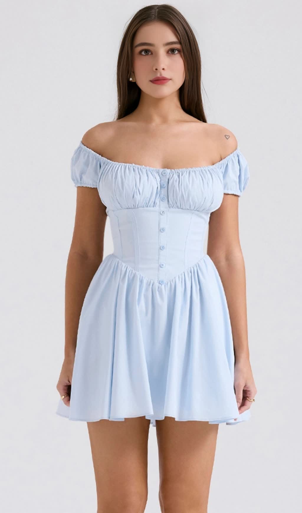 BABY BLUE GATHERED MINI DRESS