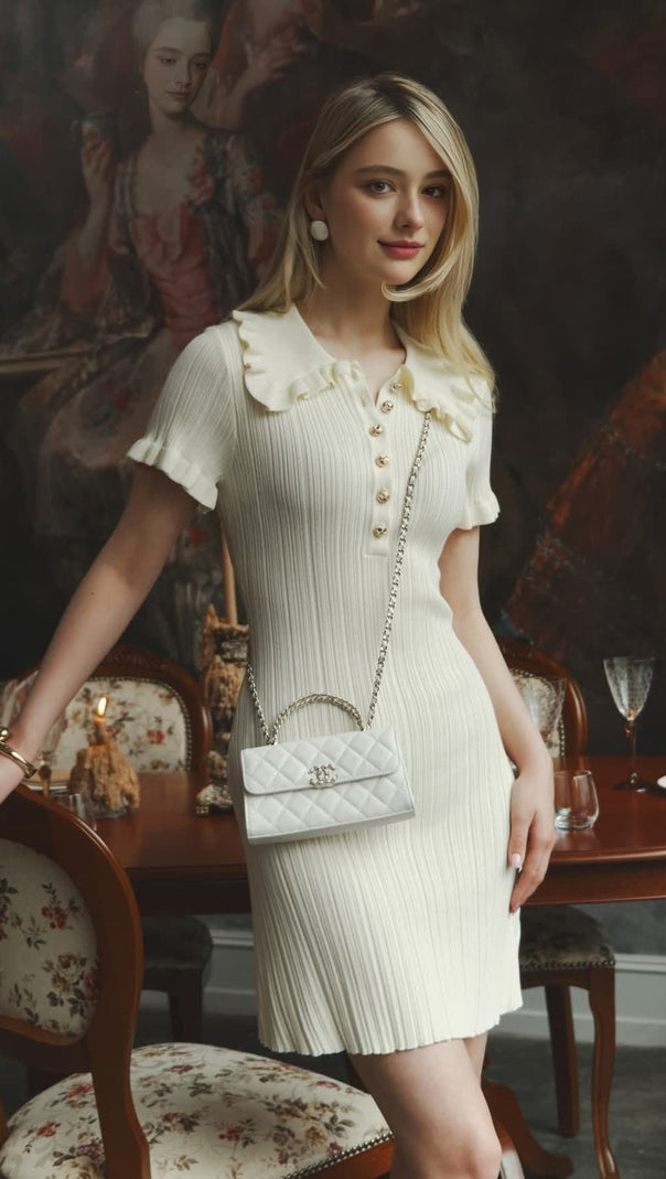 AIIZIE WHITE RUFFLED KNITTED MINI DRESS - product image