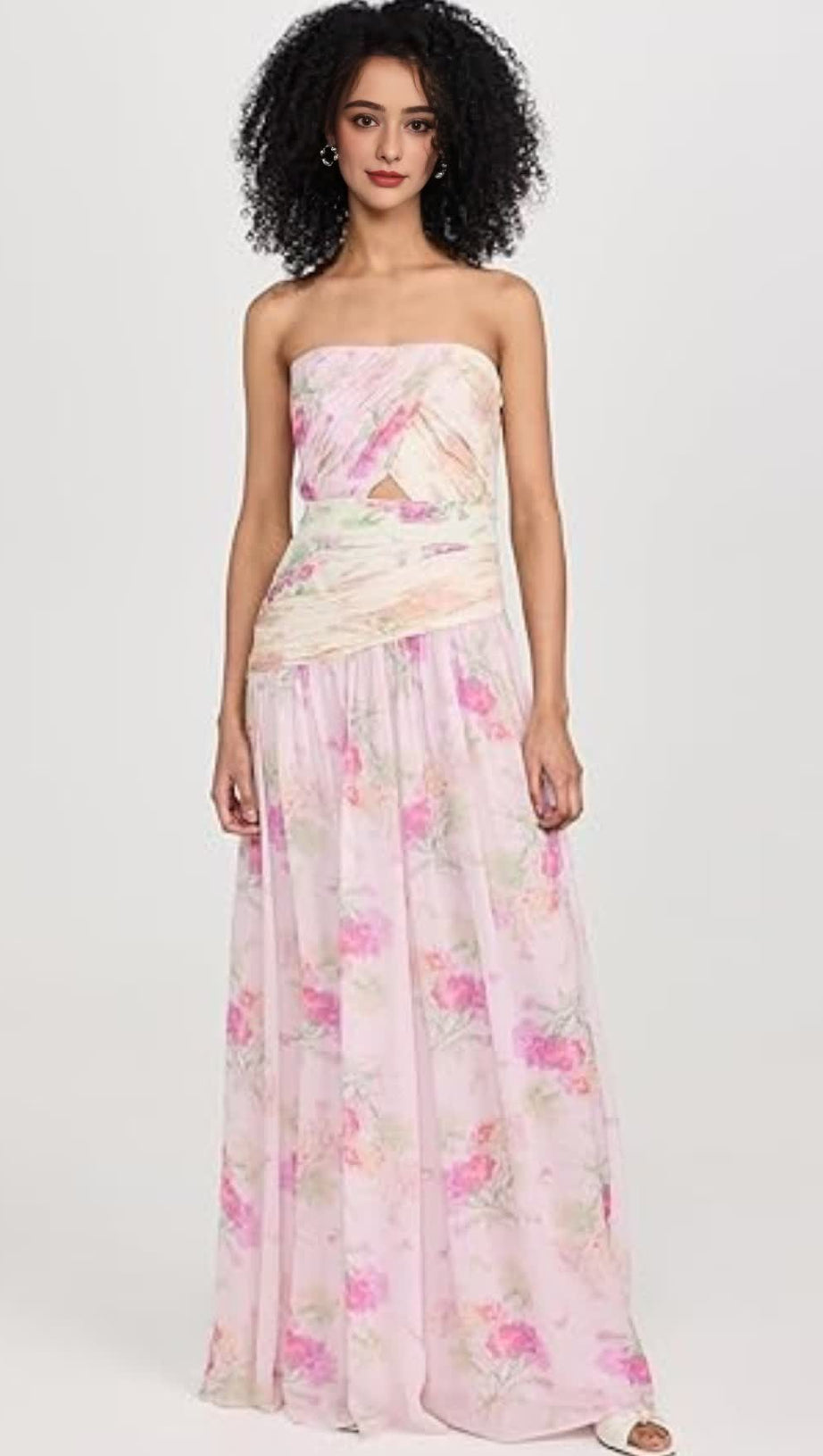 PINTIL STRAPLESS PLEATED FLORAL MAXI DRESS IN MULTI